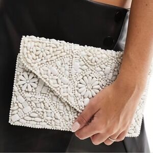True Decadence Beaded Envelope Clutch Crossbody Bag In Ivory